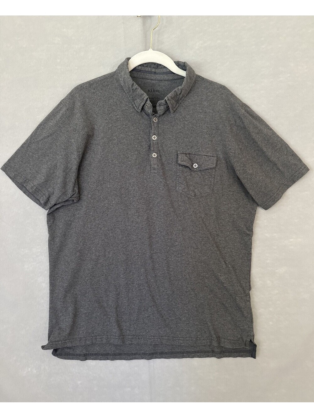 Kuhl Wildfibre Polo Shirt Men Large Gray 100% Organic Cotton Lightweight Outdoor